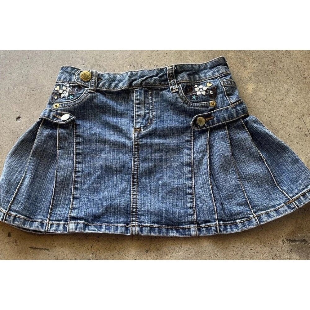 Vintage Disney Girls Sz 8 Hannah Montana Plaid Pleated Denim Skort Skirt Flowers